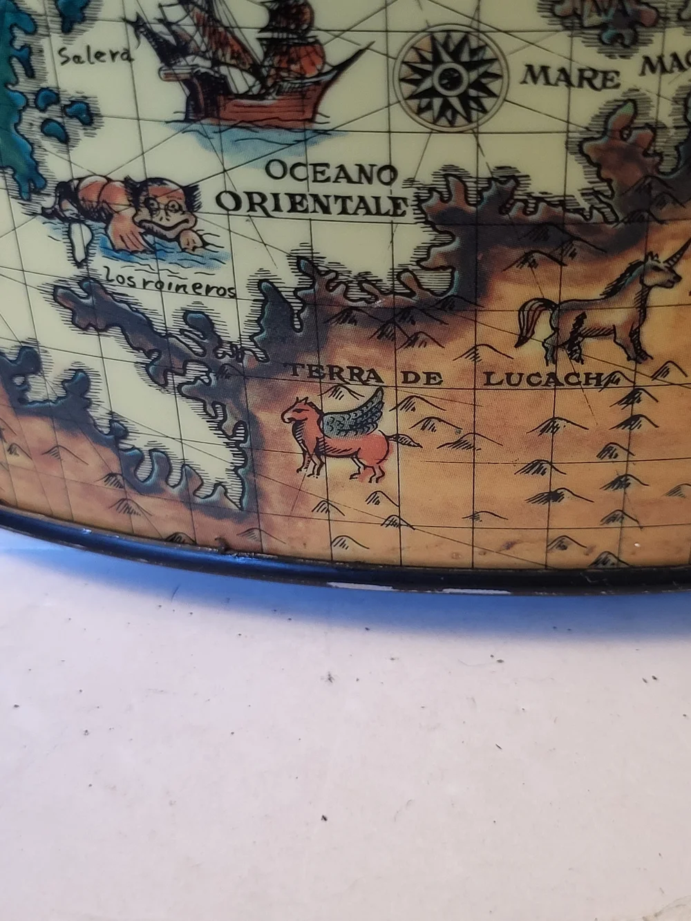 Mid-Century Tin Litho Old World Map 2pc Desk Set Japan